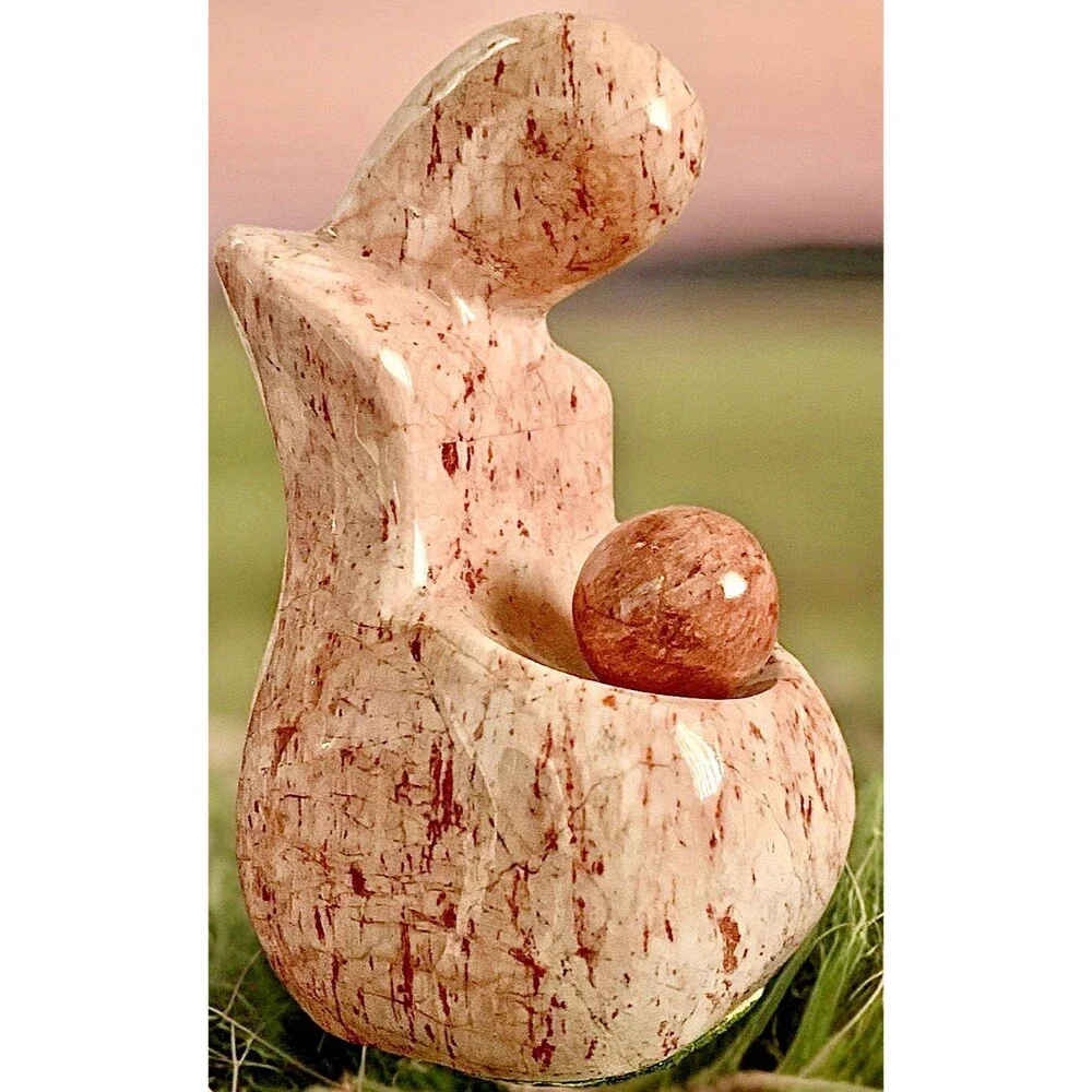 VINTAGE PINK MARBLE SCULPTURE- Abstract Mother & Child, Mid Century Modern 7